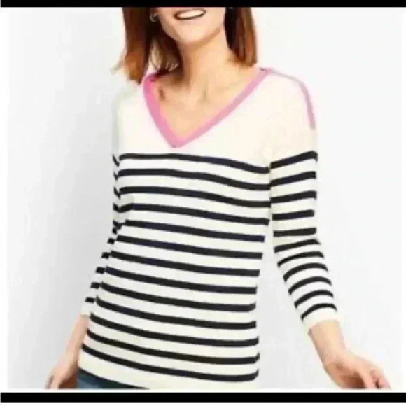 Talbots Striped Sweater with 3/4 length Sleeves NWT Size SP - Picture 1 of 14